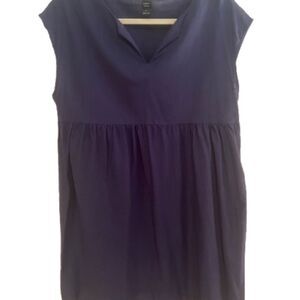 Navy Blue Smocked Blouse Dress with Tunic Sleeves